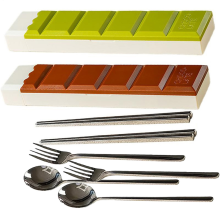 2-teiliges tragbares Besteckset aus Edelstahl mit Etui für Outdoor-Reisen und Camping