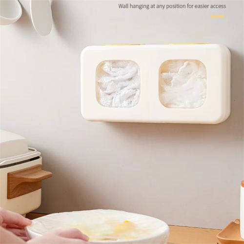 Wall-Mounted Plastic Wrap Storage Box with Soft Rubber Top, Transparent Grid Design for Easy Visibility and Access B 1