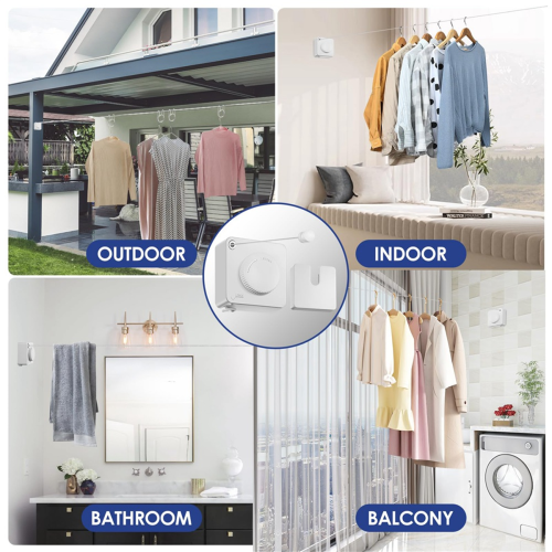 Retractable Clothesline ,14Ft Heavy Duty Clothes Drying Laundry Line, Wall Mounted White 1