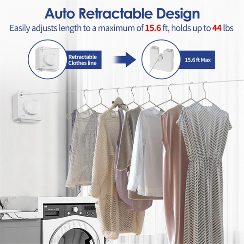 Retractable Clothesline ,14Ft Heavy Duty Clothes Drying Laundry Line, Wall Mounted White 2