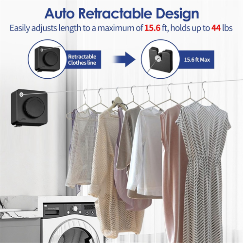 Retractable Clothesline ,14Ft Heavy Duty Clothes Drying Laundry Line, Wall Mounted Black 2