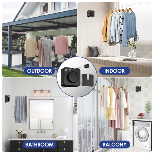 Retractable Clothesline ,14Ft Heavy Duty Clothes Drying Laundry Line, Wall Mounted Black 1