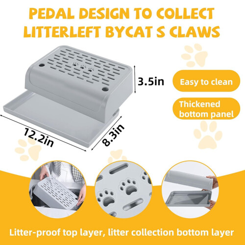 Cat Litter Box Ramp with Filter Function, Double Layered Self-Cleaning Trapper Storage Gray 2