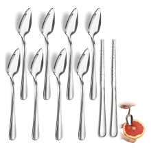 10-teiliges Grapefruit-Besteckset aus Edelstahl, Grapefruitlöffel und -messer mit Wellenschliff