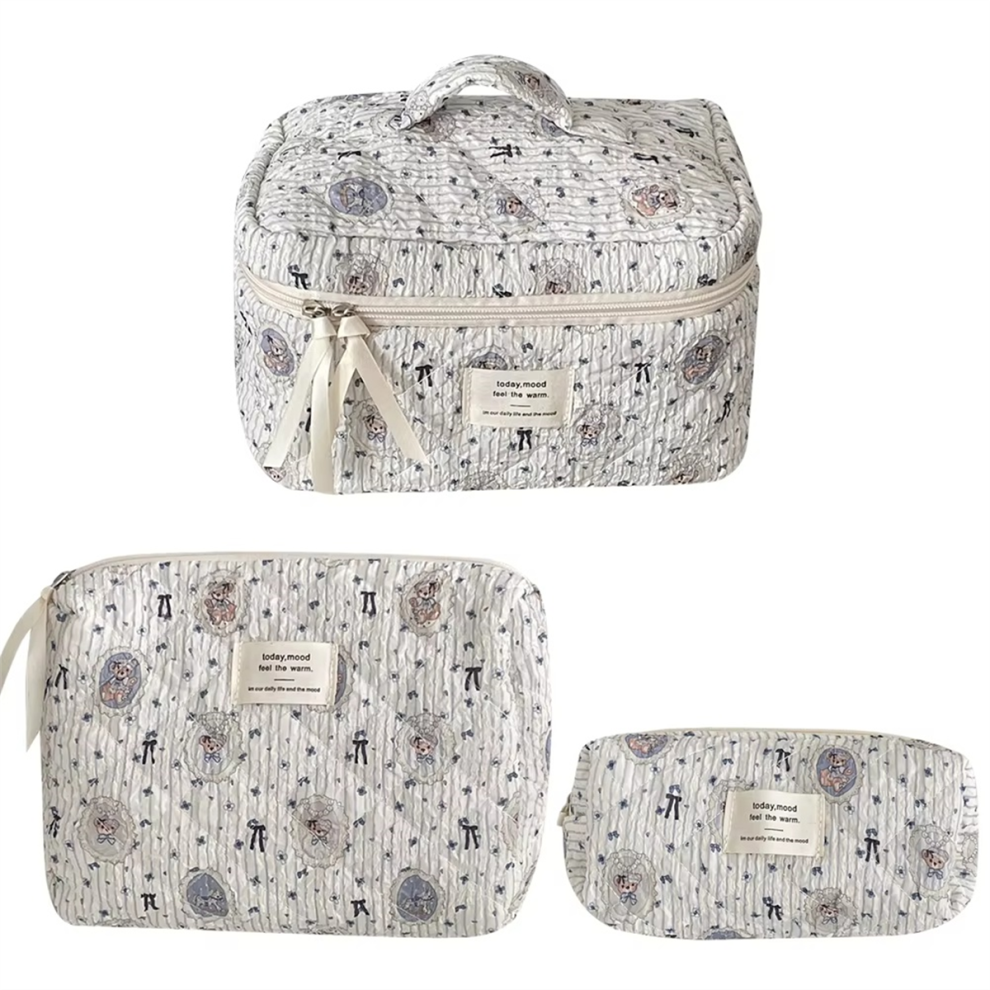 Exogio Quilted Bear Makeup Bag Cosmetic Organizer Aesthetic Storage Cute Toiletry