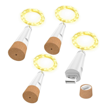 Weinflaschenlichter mit Korken, per USB wiederaufladbare Lichterkette für Schnapsflaschen, 20 LED-Lichterketten, 4er-Pack