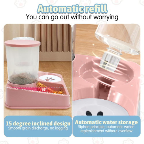 Set distributore automatico di cibo e acqua per gatti 2 in 1 inclinato 2