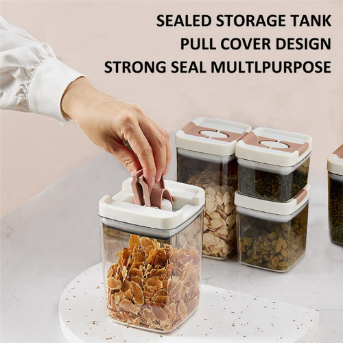 Sealed Plastic Jar with Lid Transparent Square Storage Quick Pull Design Kitchen Food S 1