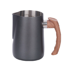 600ml Espresso Milch Aufschäumen Krug Holzmaserung Griff Krug Tasse Cappuccino Creamer Schwarz
