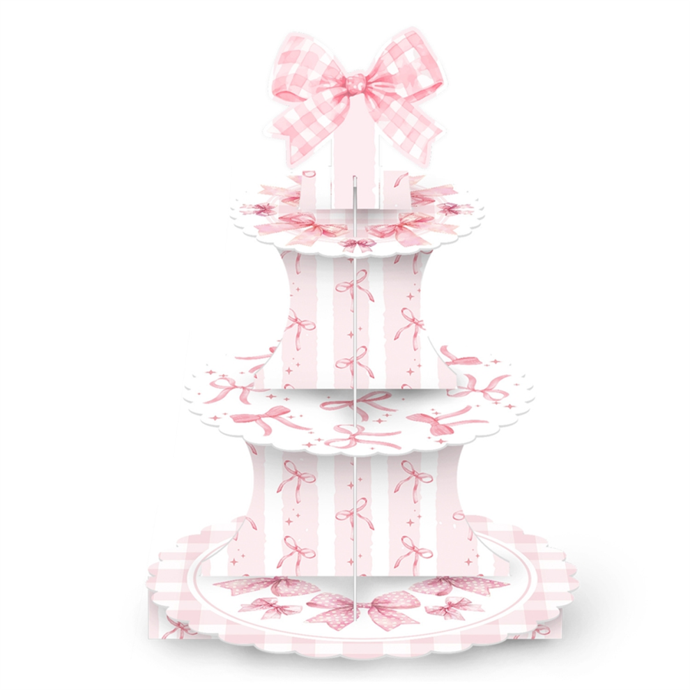 Exogio The Bow Theme Party Supplies Girl Pink Cupcake Tower Birthday Decoration Dessert Table Cake Rack