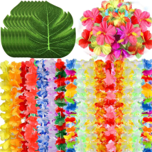 70 Stück Hawaii-Luau-Partyzubehör, tropische Blumenketten, Palmblätter und Hibiskusblüten für Geburtstag, Babyparty, Strand, Pool