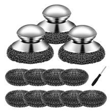 3 Pcs Steel Wool Scrubber with Handle Heavy Duty Metal Pot Brush 9 Stainless for Cleaning Dishes Pans