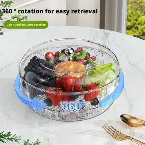 Gekühltes Gemüse-Obst-Tablett, geteilte rotierende Servierplatte mit Deckel, Snack-Gemüse-Chips- und Dip-Set 2