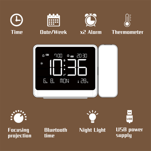 Projection Alarm Clock Bluetooth WeatherStation with Atmosphere Night Light Temperature Display Thermometer Table 2