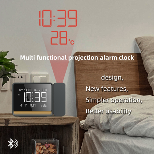 Projection Alarm Clock Bluetooth WeatherStation with Atmosphere Night Light Temperature Display Thermometer Table 1