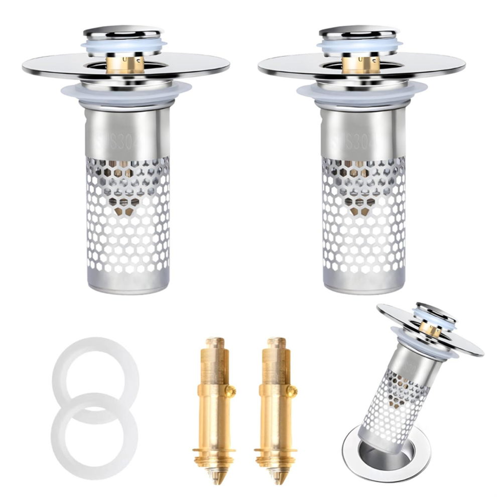 Exogio Upgraded 3 In 1 Bathroom Sink Stopper, Popup Drain Strainer With Removable Stainless Steel Filter Basket