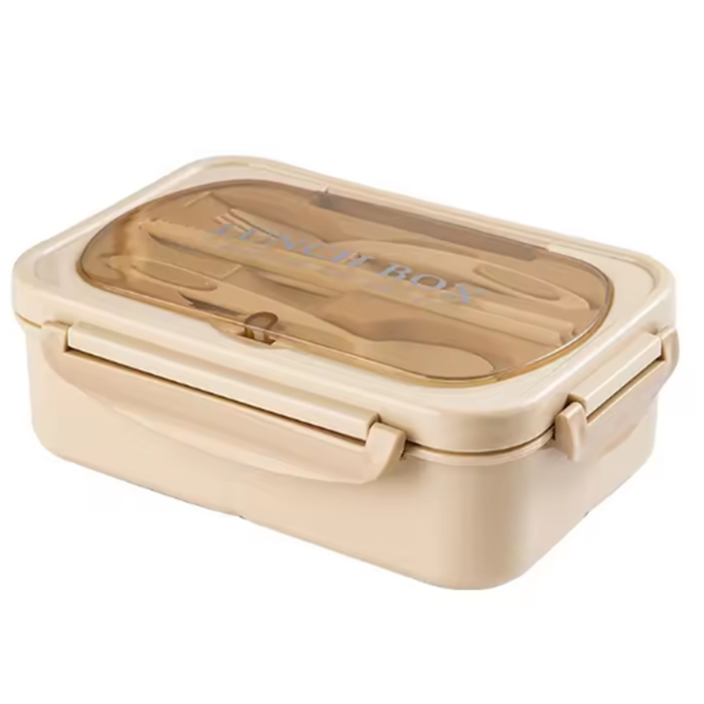 Lunch Box With Tableware For Office Workers Square Divided Microwave Oven Bento Leakproof Container Picnic Khaki 4851366195666