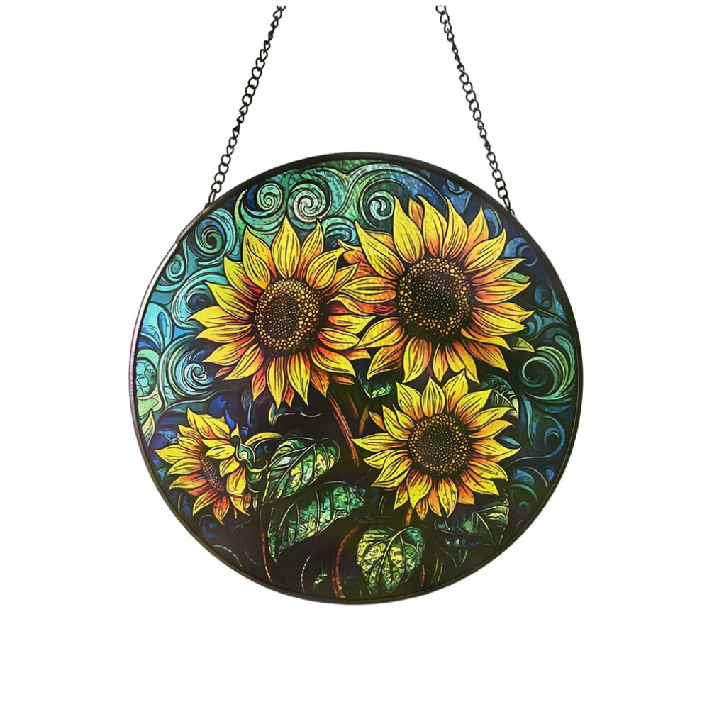 Exogio Handcrafted Sunflower Hanging Suncatchers For Window Vibrant Stained Glass Decoration Home Garden Ornaments 20Cm