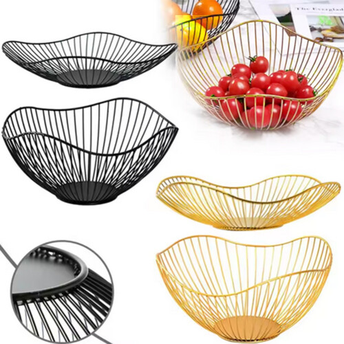 Iron Fruit Basket Container Bowl Home Drain Display Table Bread Snacks Tray Storage High Black 2