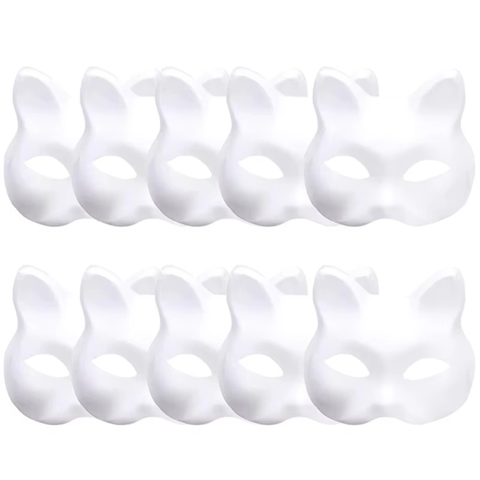 Exogio White 10Pcs Therian Masks Cat Blank Diy Halloween Mask Animal Half Facemasks Masquerade Cosplay Party