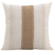 18x18inch Cotton & Burlap Throw Pillow Covers Boho Farmhouse Textured Striped Woven Cushion for Spring Summer