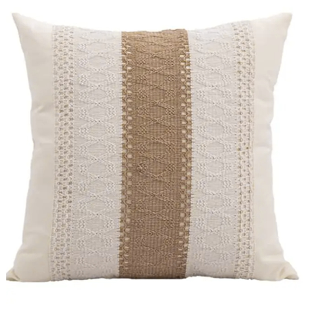 Exogio 18X18inch Cotton & Burlap Throw Pillow Covers Boho Farmhouse Textured Striped Woven Cushion For Spring Summer