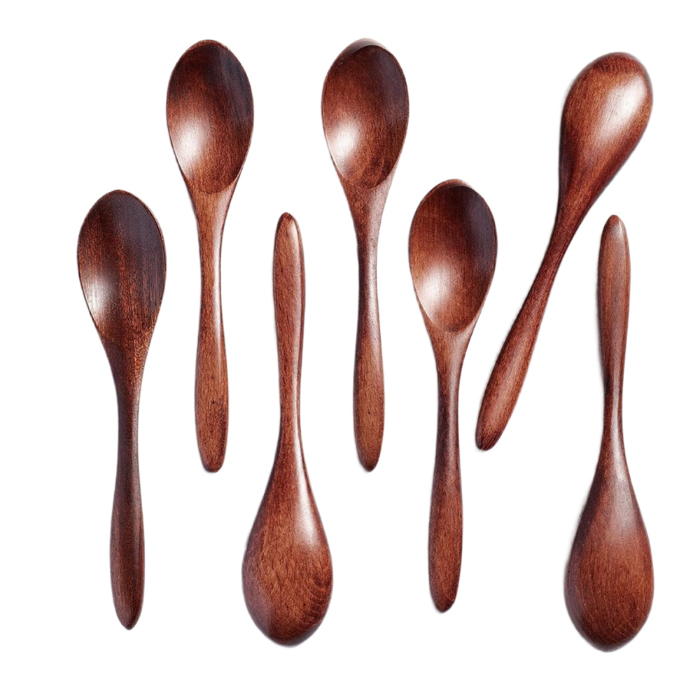 7 Pcs Small Wooden Spoons, 5.8 Inch Honey Spoons For Tea, Hardwood Teaspoon Coffee, Bamboo Table Spoon Exogio