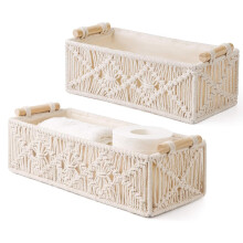 Makramee-Aufbewahrungskörbe, Boho-Dekor-Box, handgefertigt, gewebt, für die Arbeitsplatte, Toilettentank, Regal, Schrank, Organizer, 2 Stück, A