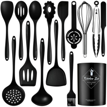 Ensemble d'ustensiles de cuisine en silicone - 15 pièces pour la cuisine, résistant à la chaleur jusqu'à 220 C (qualité alimentaire)