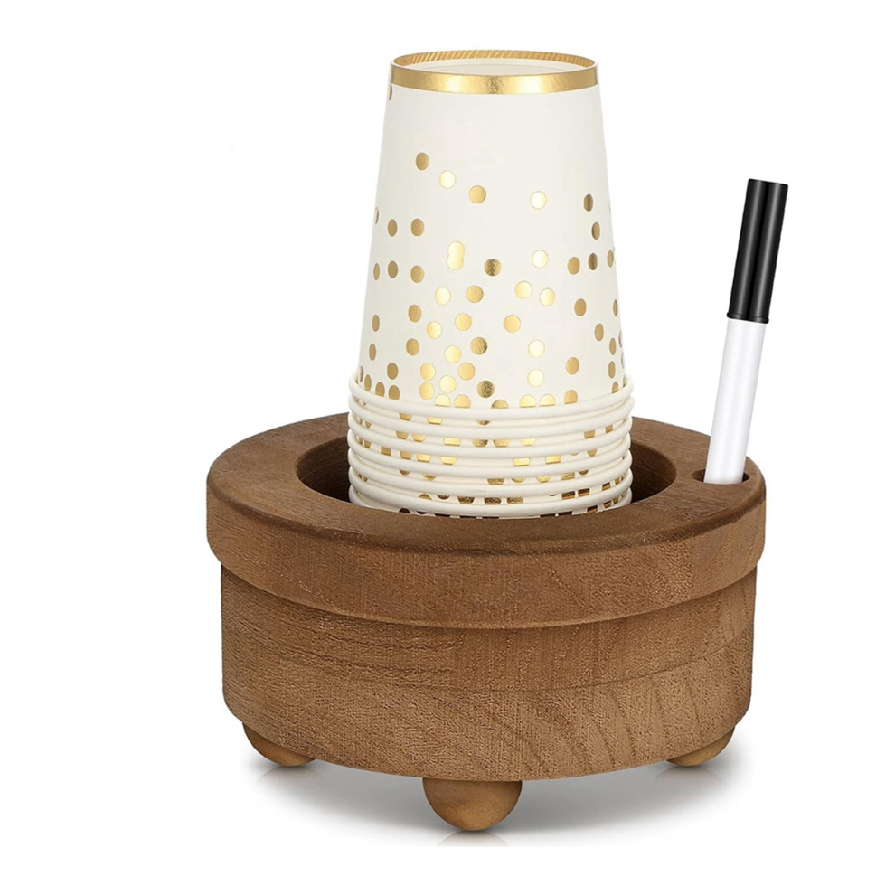 Exogio Wooden Cup Holder With Marker Slot Brown Dispenser Disposable Mug For Party Decoration Bathroom