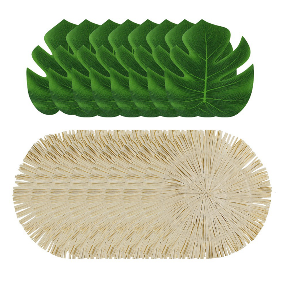24 Pack Luau Placemats And Palm Placemat, Round Fringe Place Mats Tropical Leaf Summer Hawaiian Exogio