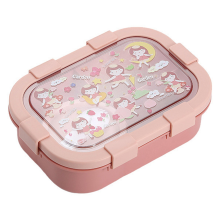 Bento-Box für Kinder, 32 oz/4 Tassen Lunchbox mit 3 Fächern, Utensil, Soßenglas, mikrowellen- und spülmaschinenfest (ab 3 Jahren)