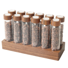 Wooden Stand for 12 Test Tubes Single-Dose Coffee Bean Glass Container One-Way Air Valve