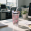 Bicchiere di plastica rosa da 450 ml trasparente con cannuccia e coperchio per bevande al latte e caffè, per casa, viaggi e bevande 3
