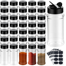 Lot de 36 bocaux à épices en plastique de 85 ml, bouteilles d'assaisonnement vides, petits récipients transparents avec autocollants et bouchon