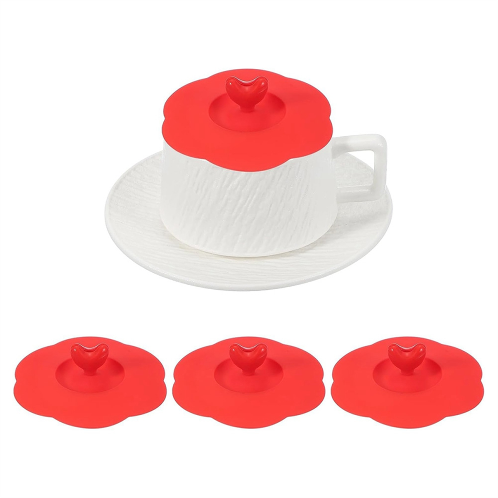 Exogio 3Pcs Silicone Cup Covers, 4Inch Heart Universal Lids Reusable Drinking Hot And Cold Beverages For Mugs Tea Cups
