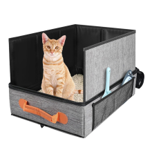 Reisetoilette für Katzen, zusammenklappbar, mit Deckel, tragbar, mit Reißverschluss und hartem Boden