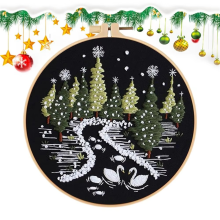Weihnachts-Handarbeitssets, Schneeszene, Stickerei, Anfänger-Set, Weihnachtsdekorationen für Küche, Wohnzimmer, Schreibtisch, Fenster C