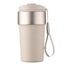 Edelstahl-Kaffeetasse, große Öffnung, Doppelgetränk mit Strohhalm, wärmeisolierende Wasserflasche, passend für Autohalterung, Weiß