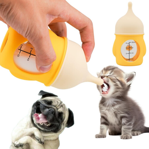 Biberons pour chiots, biberon pour chatons, jaune 80 ml, en silicone 1