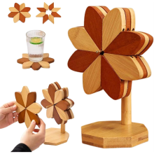 Wooden Trivets for Hot Dishes, Set of 3 Heat-Resistant Coasters Kitchen Tree Bowl&Teapot