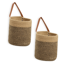 Lot de 2 petits paniers de rangement muraux tissés en cuir robuste, organiseur de porte