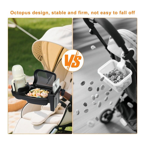 Universal Stroller Snack Tray Attachment with Dust Cover Sturdy Cup Holder Clamp 2