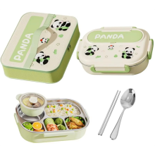 Lunchbox-Set mit Capybara-Panda-Fach, Lebensmittelbehälter, Snackhalter, Edelstahl, für Picknick, Jungen und Mädchen