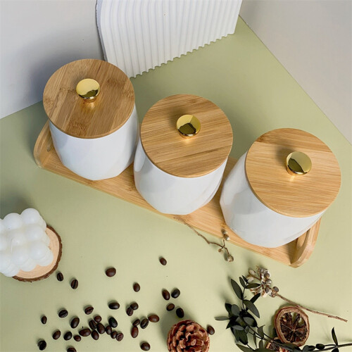 Ceramic Canisters Set for Sugar Coffee Tea, Exquisite Storage Containers Sets with Serving Tray Decorative Pots 2