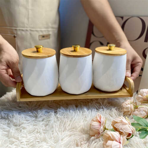Ceramic Canisters Set for Sugar Coffee Tea, Exquisite Storage Containers Sets with Serving Tray Decorative Pots 1