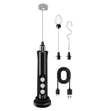 Wiederaufladbarer Handmilchaufschäumer mit 3 abnehmbaren Schneebesen aus Edelstahl, 3-fach verstellbarer elektrischer Schneebesen-Schaummacher