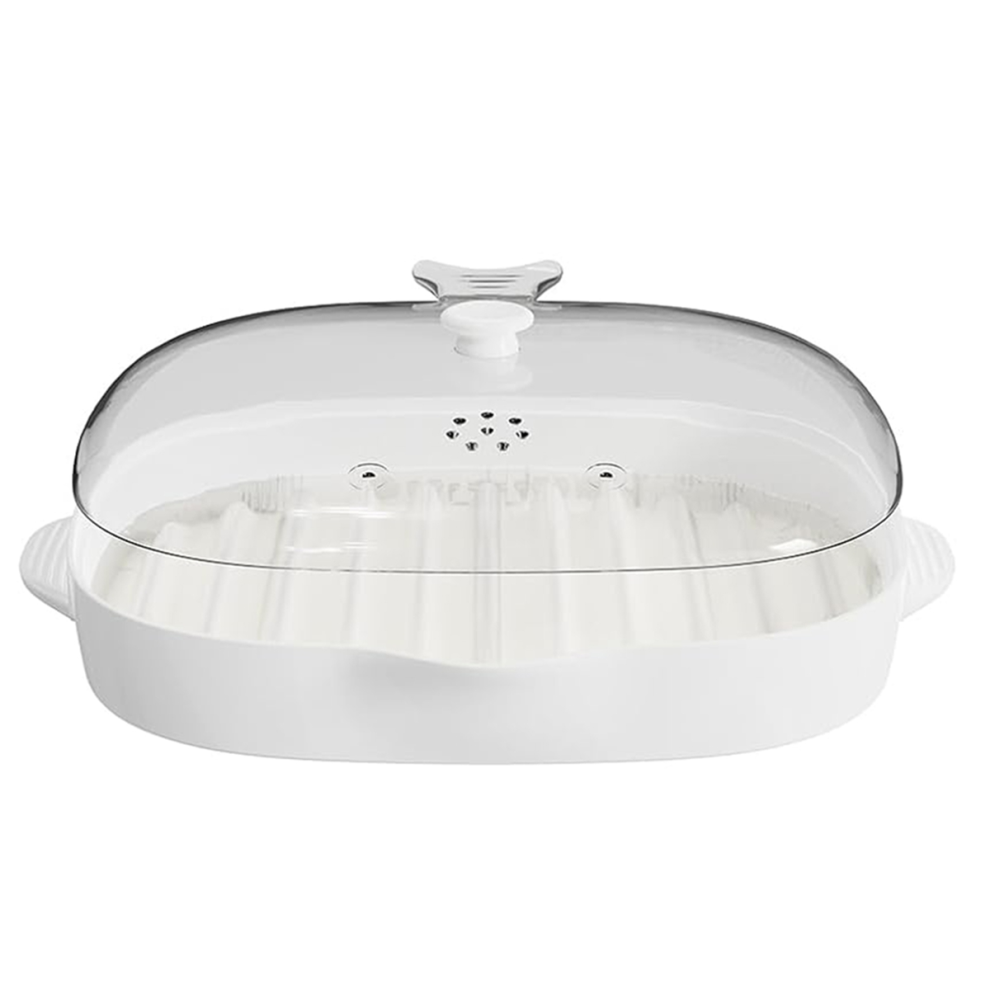 Exogio White Microwave Bacon Cooker Tray, Microwavable Grill With Splatter Lid, Make Crispy In Minutes,