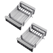 Adjustable over Sink Dish Drying Rack with Stainless Steel Drain Basket Expandable Space Saver for Fruits Vegetables