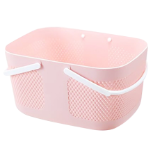 Cestino per doccia, grande capacità, organizer in plastica spessa con manici, cestino per articoli da toeletta, rosa